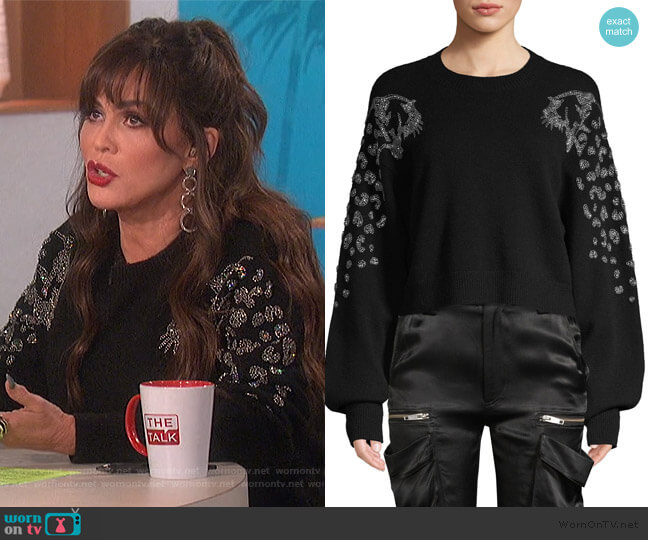The Kooples Embellished Puff-Sleeve Crop Sweater worn by Marie Osmond on The Talk
