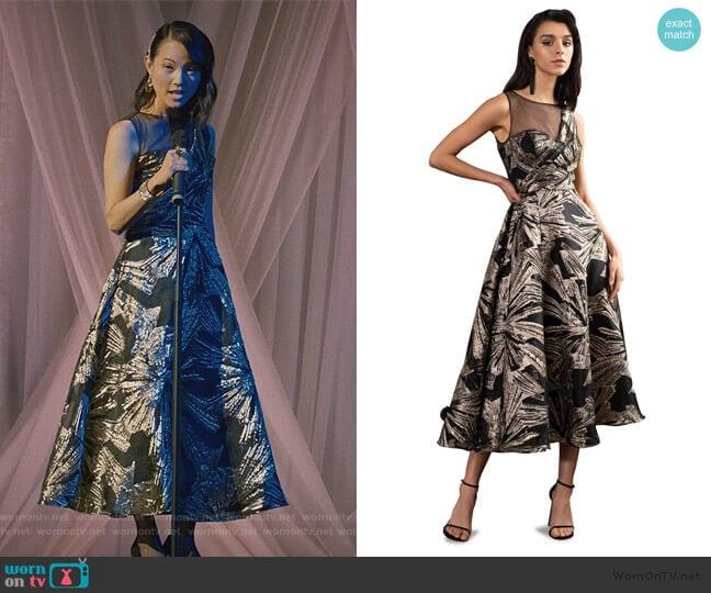 Theia Brocade Tea Length Gown