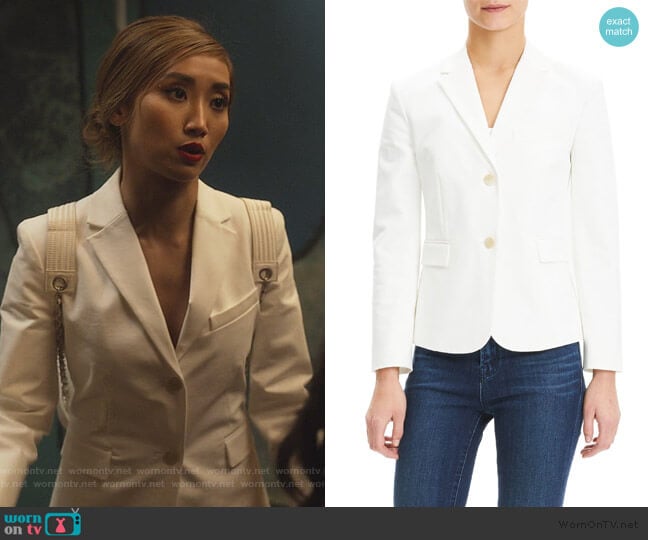 Theory Double Stretch Cotton Shrunken Jacket worn by Madison Maxwell (Brenda Song) on Dollface