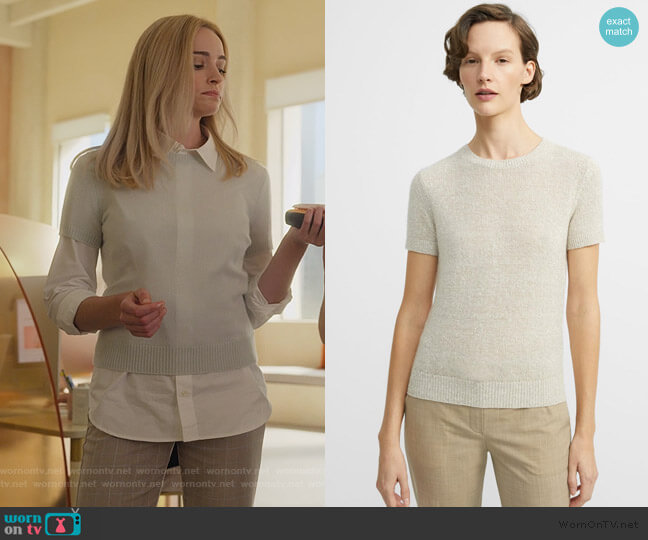 Theory Linen-Cashmere Basic Tee worn by Alison B (Brianne Howey) on Dollface