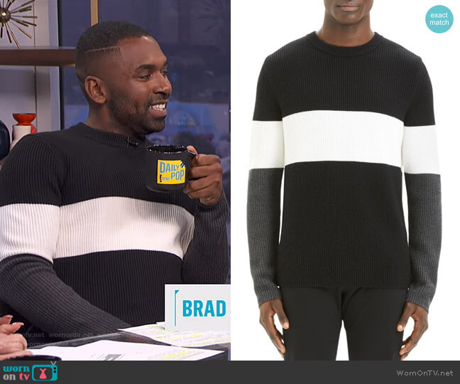 Theory Zoren Colorblock Cashwool Pullover worn by Justin Sylvester on E! News