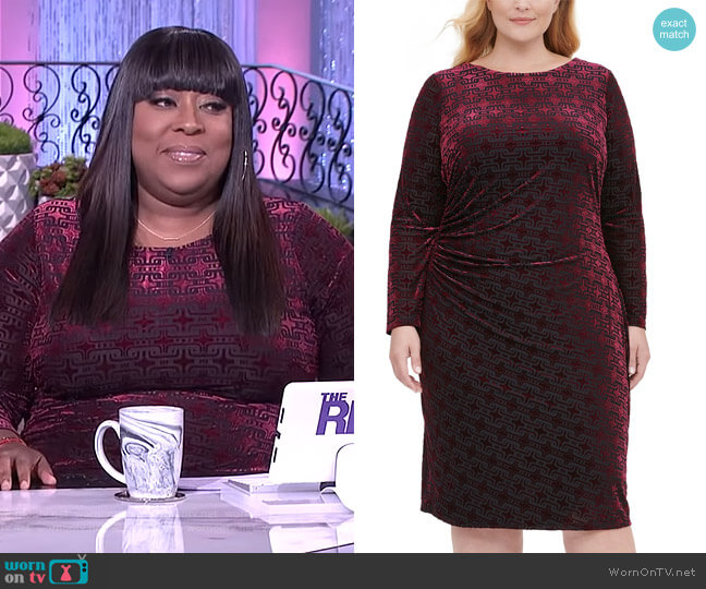 Tommy Hilfiger Plus Size Long-Sleeve Velvet Burnout Sheath Dress worn by Loni Love on The Real
