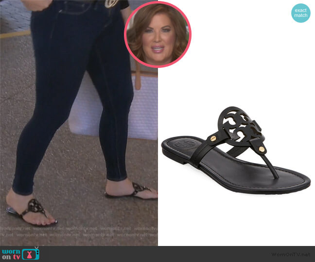 Tory Burch Miller Medallion Leather Flat Thong worn by Emily Simpson on The Real Housewives of Orange County