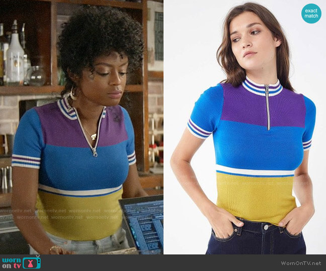 Urban Outfitters Hazel Half-Zip Short Sleeve Sweater worn by Ali Finer (Javicia Leslie) on God Friended Me