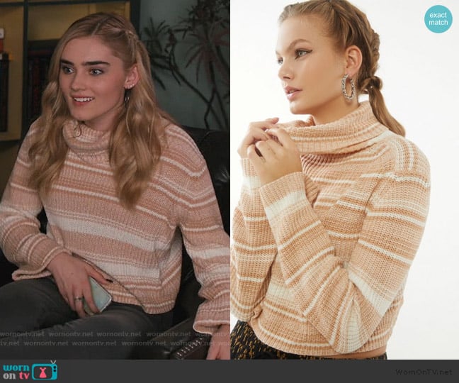 Urban Outfitters Mackenna Striped Turtleneck Sweater worn by Taylor Otto (Meg Donnelly) on American Housewife