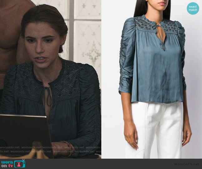 Ulla Johnson Ruched Puff Sleeve Blouse worn by Stephanie 'Stevie' McCord (Wallis Currie-Wood) on Madam Secretary