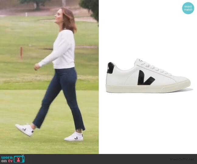 Veja NET SUSTAIN Esplar rubber-trimmed leather sneakers worn by Angie (Leighton Meester) on Single Parents