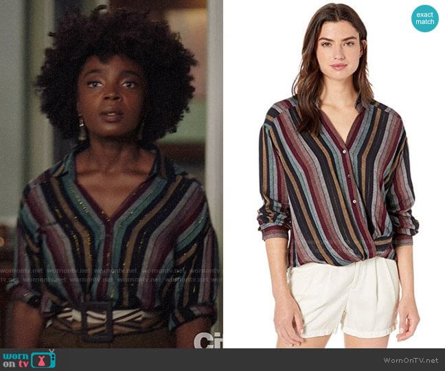 Velvet by Graham & Spencer Nessa Lurex Stripe Blouse worn by Briana Johnson (MaameYaa Boafo) on Bluff City Law
