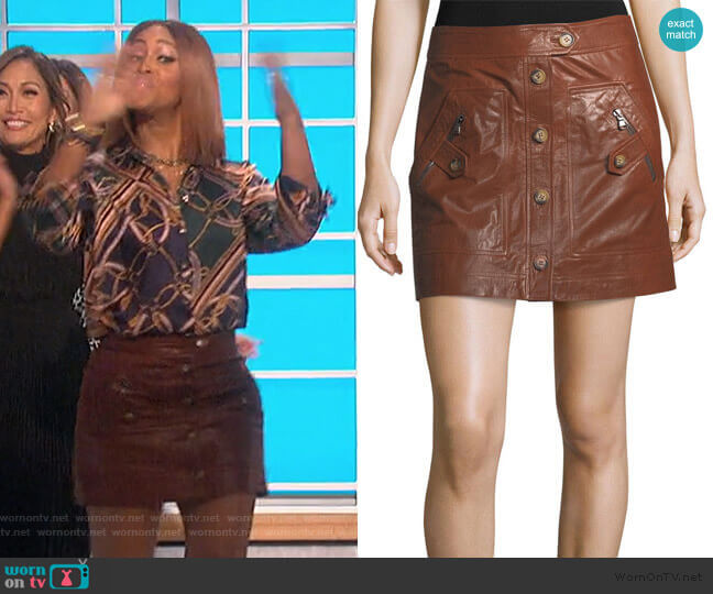 Veronica Beard Monroe A-Line Cargo Leather Skirt worn by Eve on The Talk