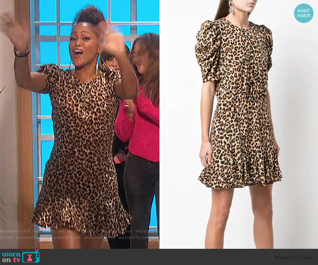 Veronica Beard Lila Puff Sleeve Leopard-Print Flounce Dress worn by Eve on The Talk