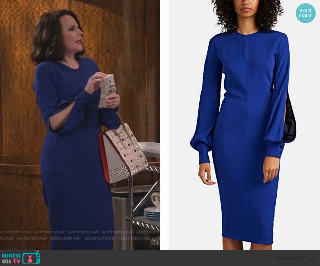 Victoria Beckham Slashed-Sleeve Fitted Dress worn by Karen Walker (Megan Mullally) on Will and Grace