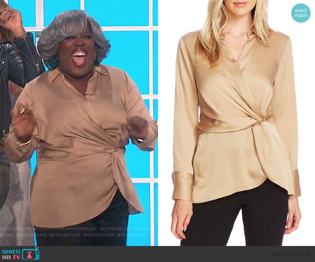 Vince Camuto Twist Front Satin Top worn by Sheryl Underwood on The Talk