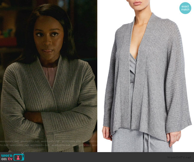 Vince Open-Front Ribbed Cardigan with Split Panel worn by Michaela Pratt (Aja Naomi King) on How to Get Away with Murder