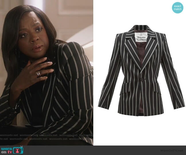 Vivienne Westwood Lou Lou single-breasted striped jacket worn by Annalise Keating (Viola Davis) on How to Get Away with Murder