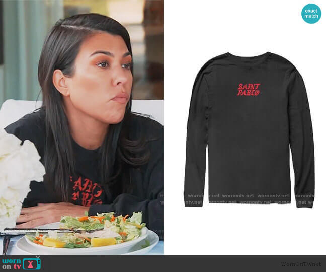 Yeezy Kim Tennis Black Long Sleeve T-Shirt worn by Kourtney Kardashian on Keeping Up with the Kardashians