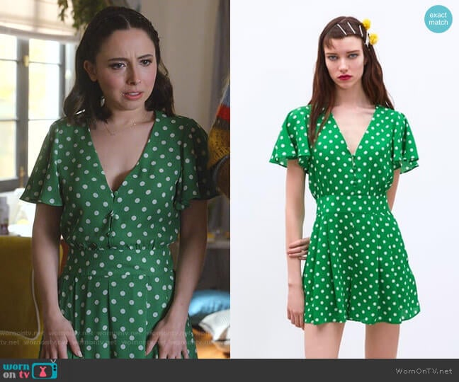 Zara Short Polka Dot Jumpsuit worn by Izzy Levine (Esther Povitsky) on Dollface
