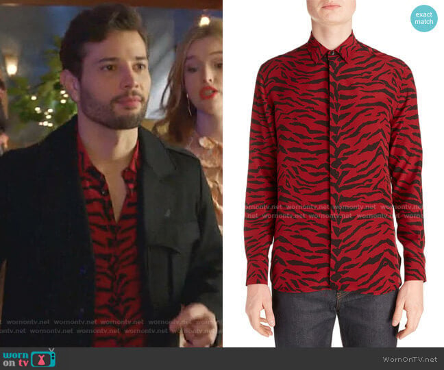 Saint Laurent Zebra Print Silk Shirt worn by Sam Flores (Rafael de la Fuente) on Dynasty