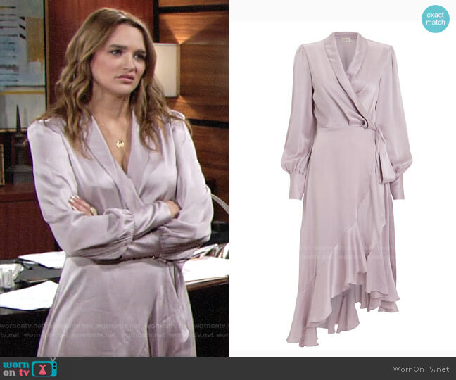 Zimmermann Lavender Silk Wrap Dress worn by Summer Newman (Hunter King) on The Young and the Restless