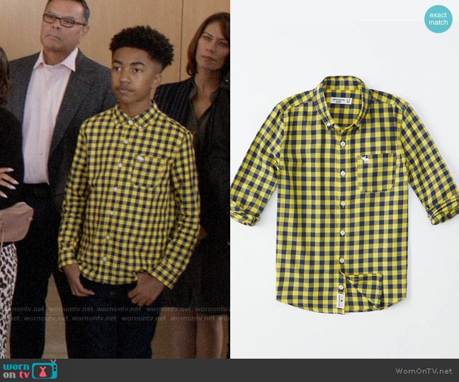 Abercrombie Long-sleeve Preppy Shirt in Yellow Check worn by Jack Johnson (Miles Brown) on Black-ish