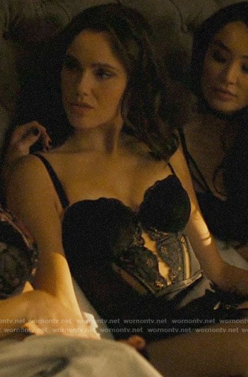 Abigael’s black lace bustier bodysuit on Charmed