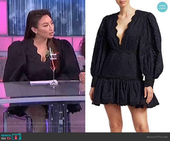 Acler Montana Embroidery Flounce Mini Dress worn by Jeannie Mai on The Real