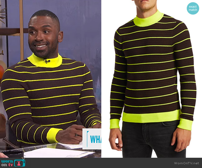 Acne Studios Kadison Neon Stripe Merino Wool Sweater worn by Justin Sylvester on E! News