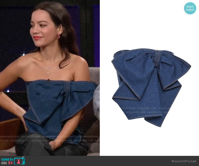 Adeam Cropped strapless bow-detailed denim top
