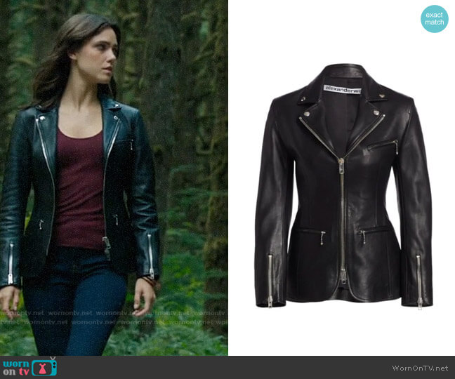 Alexander Wang Leather Moto Zip Jacket worn by Abigael Jameson-Caine (Poppy Drayton) on Charmed