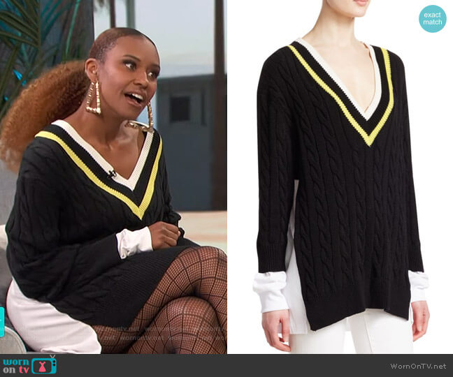 alexanderwang.t Layered Varsity Cable-Knit Sweater