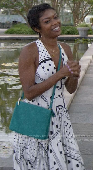 Ali’s black and white geometric print dress on God Friended Me