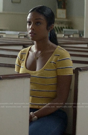 Ali’s yellow stripe top on God Friended Me