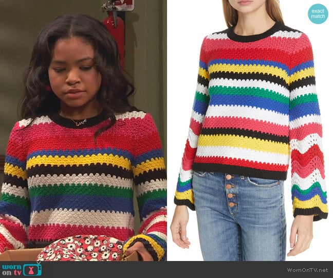 Alice + Olivia Alivia Bell Sleeve Sweater worn by Nia Baxter (Navia Robinson) on Ravens Home