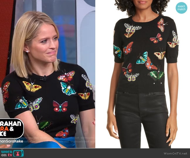 Alice + Olivia Ciara Sweater worn by Sara Haines on Good Morning America