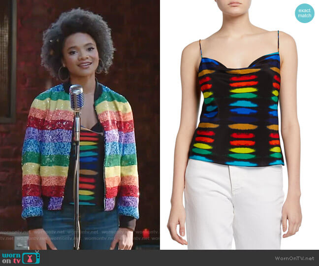Alice + Olivia Harmon Cowl-Neck Drapey Slip Cami worn by Vanessa (Jade Payton) on Dynasty