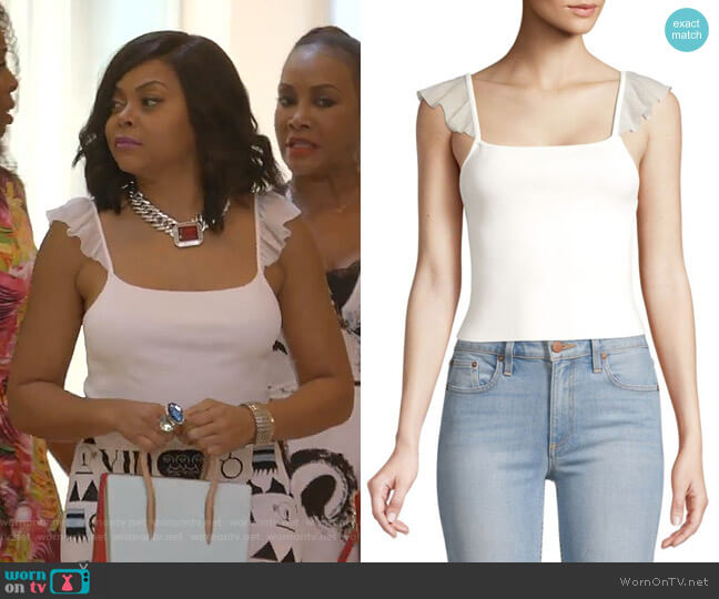 Alice + Olivia Marg Ruffle-Strap Crop Top worn by Cookie Lyon (Taraji P. Henson) on Empire