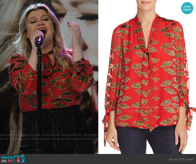 Alice + Olivia x Donald Robertson Sheila Lips Burnout Tie-Neck Top