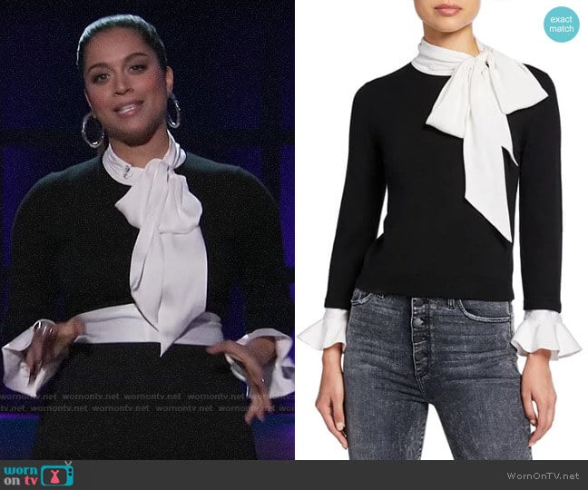 Alice + Olivia Justina Sweater worn by Lilly Singh on A Little Late with Lilly Singh