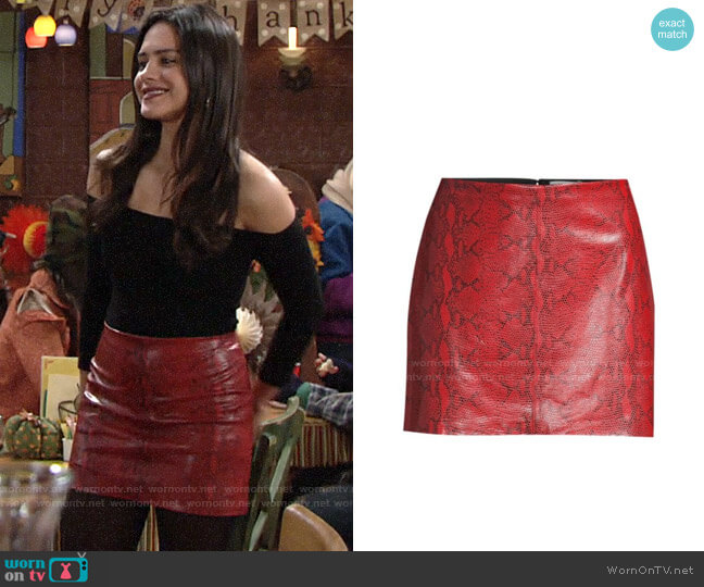 Alice + Olivia Elana Snakeskin Skirt worn by Lola Rosales (Sasha Calle) on The Young and the Restless