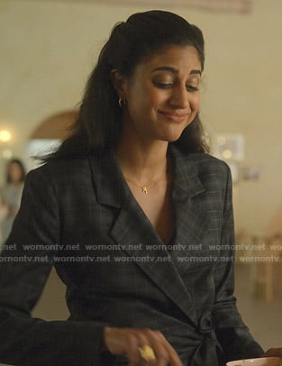 Alison’s black plaid wrap blazer on Dollface