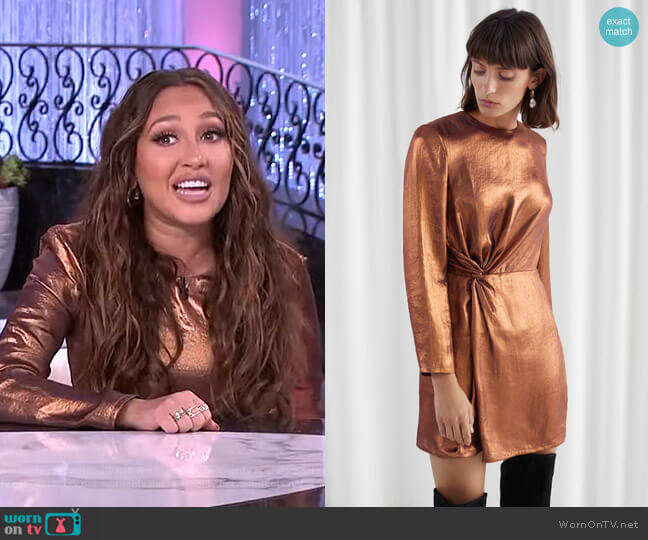 & Other Stories Metallic Satin Side Knot Mini Dress worn by Adrienne Houghton on The Real