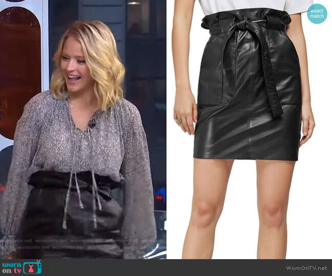 Anine Bing Laurie Paperbag Waist Leather Miniskirt worn by Sara Haines on Good Morning America