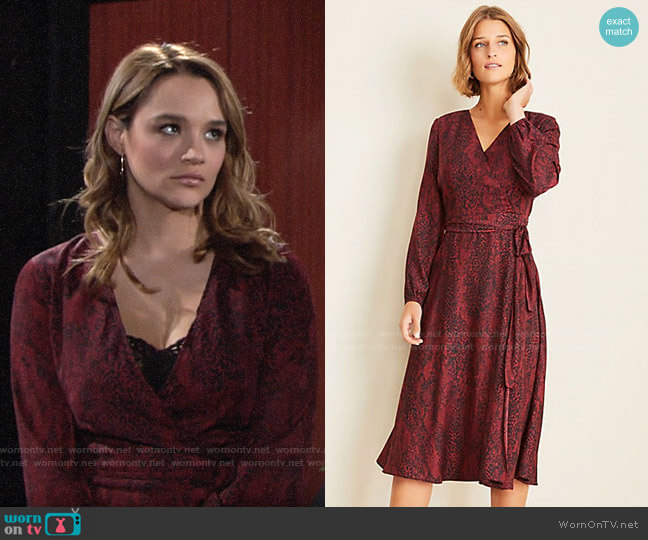 Ann Taylor Snake Print Wrap Dress worn by Summer Newman (Hunter King) on The Young and the Restless