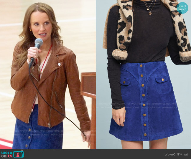 Anthropologie Button-Front Mini Skirt worn by Miss Jenn (Kate Reinders) on High School Musical The Musical The Series