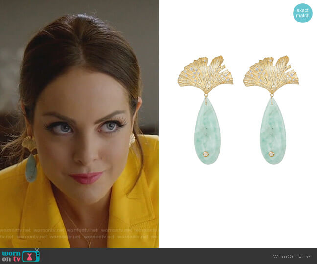 Apples & Figs Onyx Leaf Earrings worn by Fallon Carrington (Elizabeth Gillies) on Dynasty