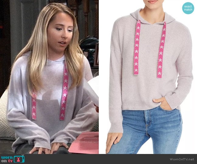 Aqua Star-Drawstring Hooded Cashmere Sweater worn by Josslyn Jacks (Eden McCoy) on General Hospital