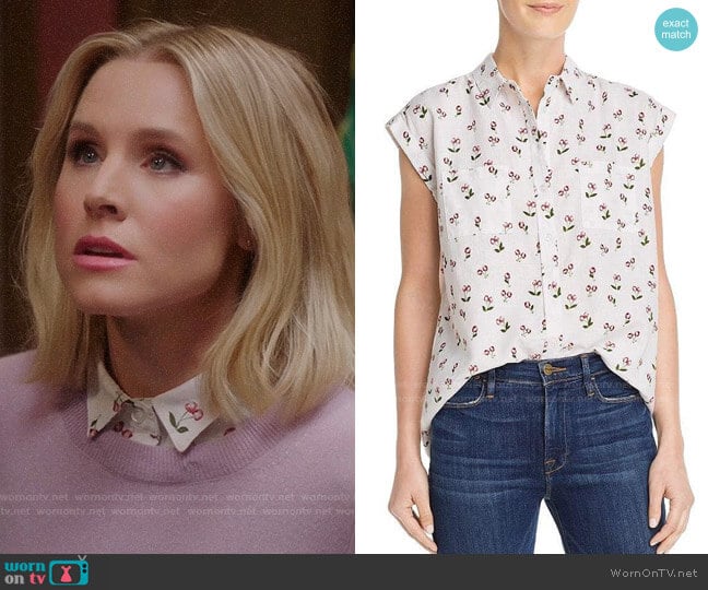 Aqua Cherry Print Shirt worn by Eleanor Shellstrop (Kristen Bell) on The Good Place