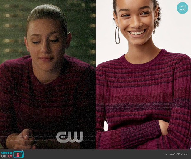 Babaton Nathaniel Sweater in Barolo/Rio Raspberry worn by Betty Cooper (Lili Reinhart) on Riverdale