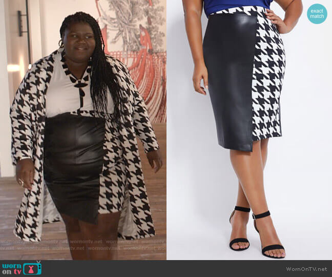 Ashley Stewart Faux Leather & Houndstooth Skirt worn by Becky (Gabourey Sidibe) on Empire