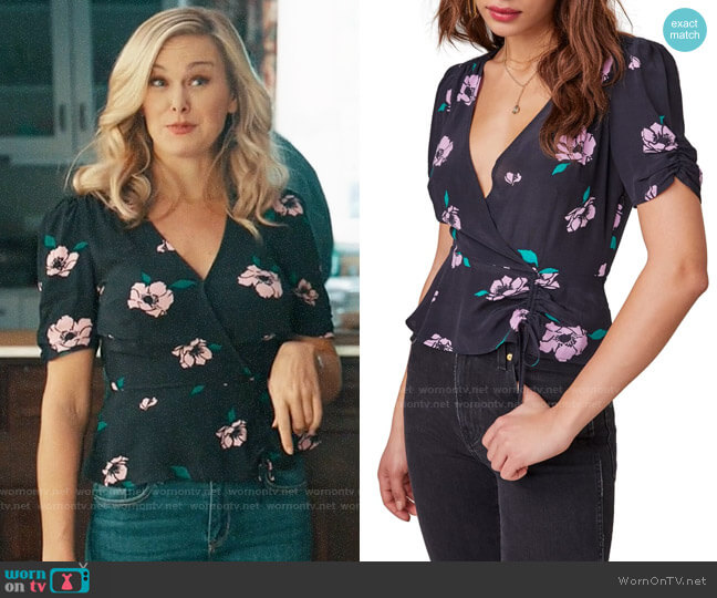 ASTR Malia Floral Print Ruched Peplum Top