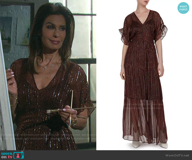 ba&sh Wanda Metallic Herringbone Print Maxi Dress worn by Hope Williams (Kristian Alfonso) on Days of our Lives